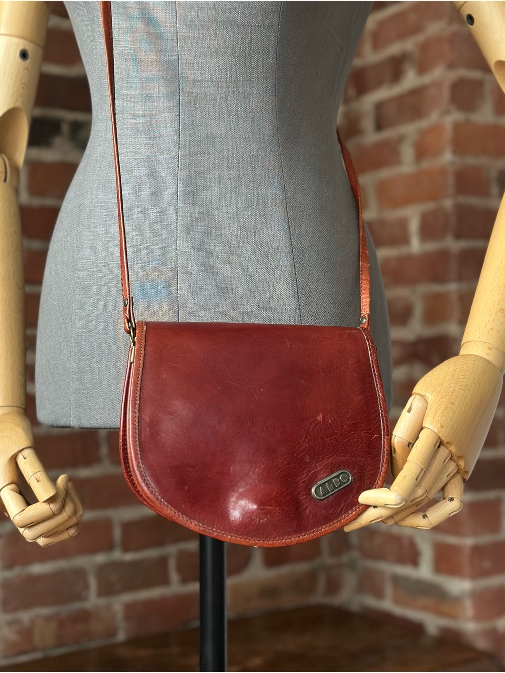 Vintage ALDO Leather Crossbody Bag Brown Saddle Purse